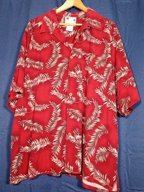 Men's Red Palm-Print Casual Button-Down Shirt